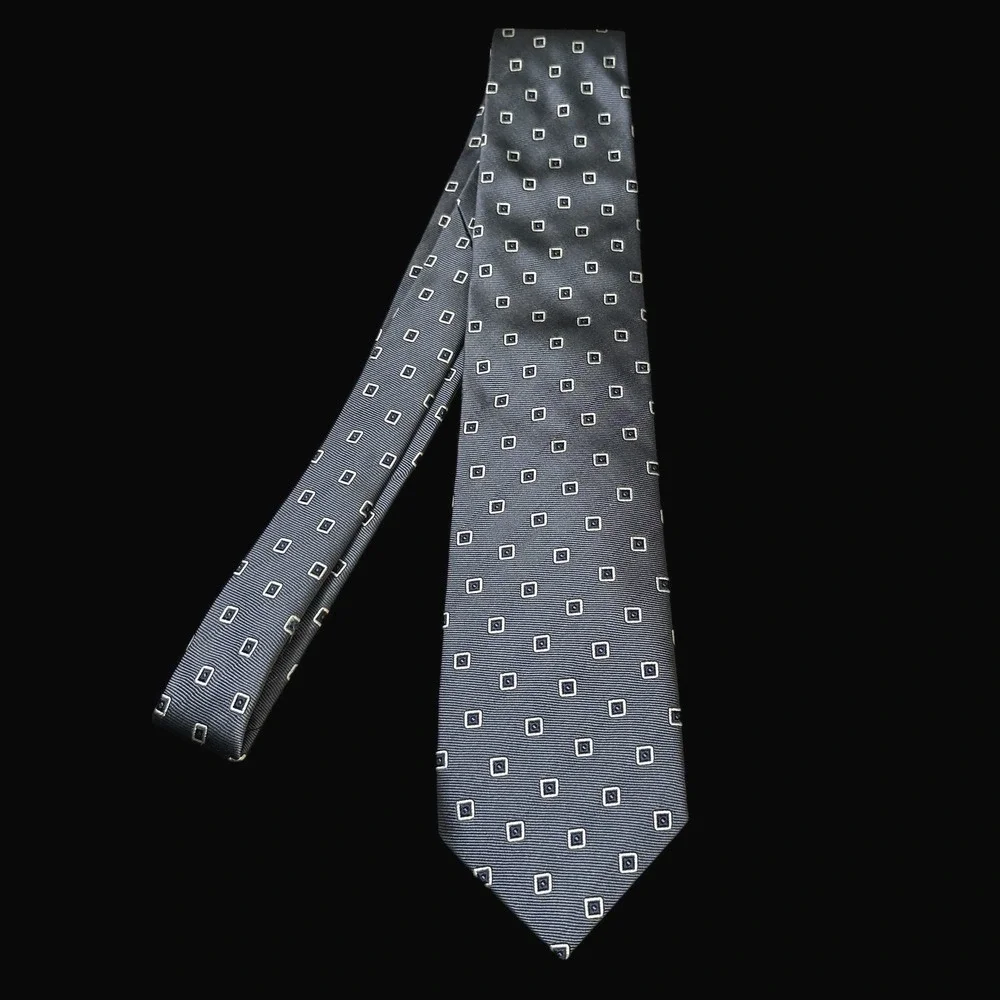 Corneliani Italy Silk Tie Grey Blue Geometric Square Hand Stitched Men Necktie